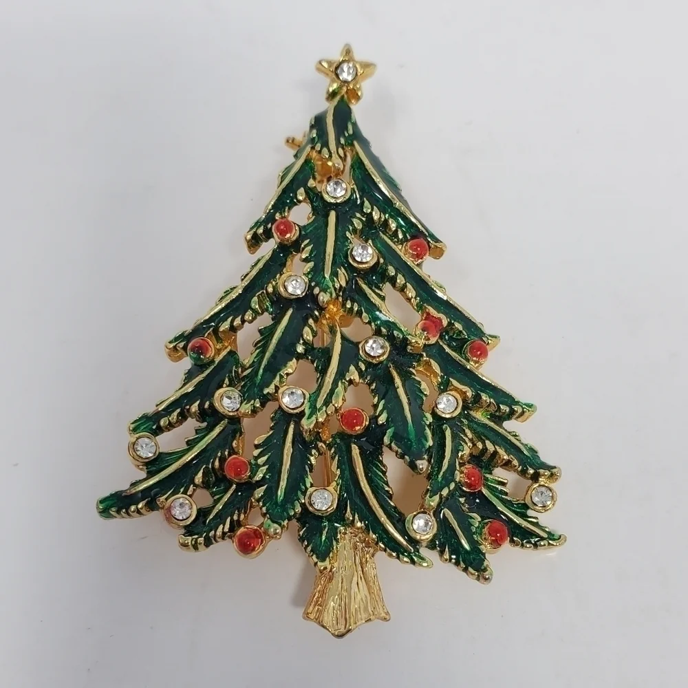 VINTAGE CHRISTMAS BROOCH LOT OF 4 TREES WREATH CHRISTOPHER RADKO WOMEN JEWELRY